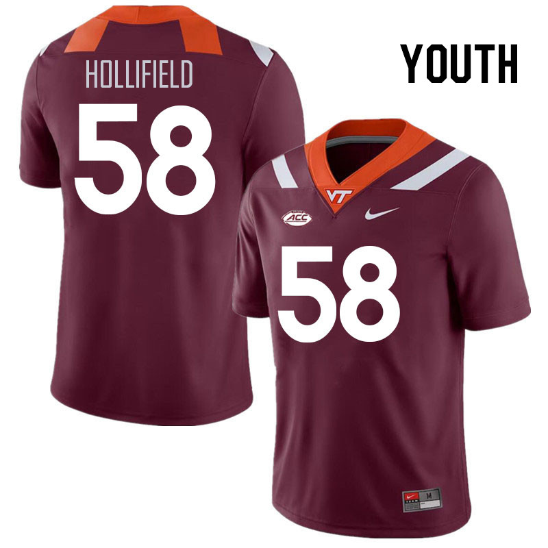 Youth #58 Jack Hollifield Virginia Tech Hokies College Football Jerseys Stitched Sale-Maroon